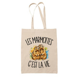 Tote Bag Beige Les marmottes c'est la vie