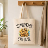 Tote Bag Beige Les marmottes c'est la vie