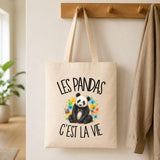 Tote Bag Beige Les pandas c'est la vie