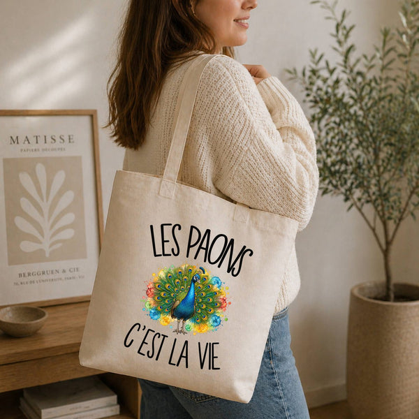 Tote Bag Beige Les paons c'est la vie