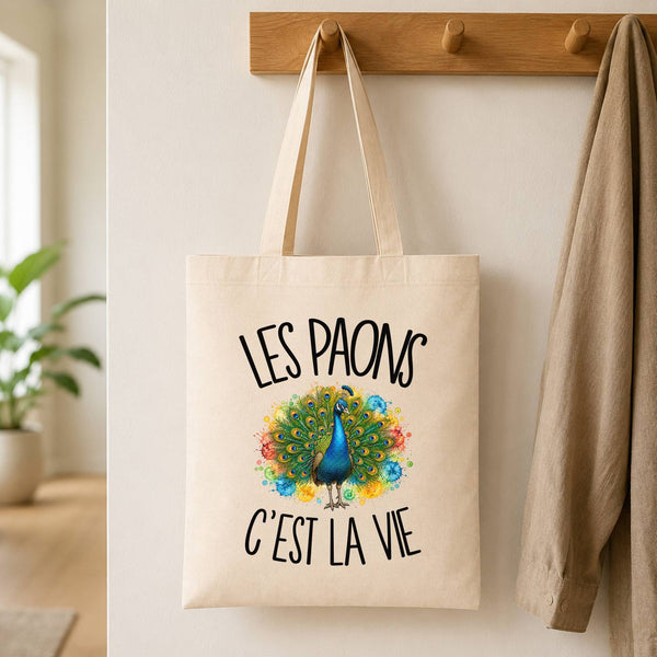 Tote Bag Beige Les paons c'est la vie
