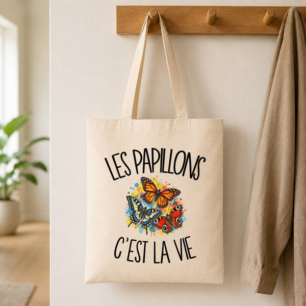 Tote Bag Beige Les papillons c'est la vie