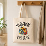 Tote Bag Beige Les papillons c'est la vie