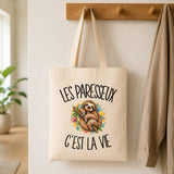 Tote Bag Beige Les paresseux c'est la vie
