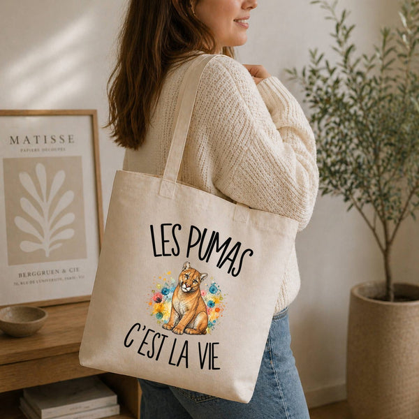 Tote Bag Beige Les pumas c'est la vie