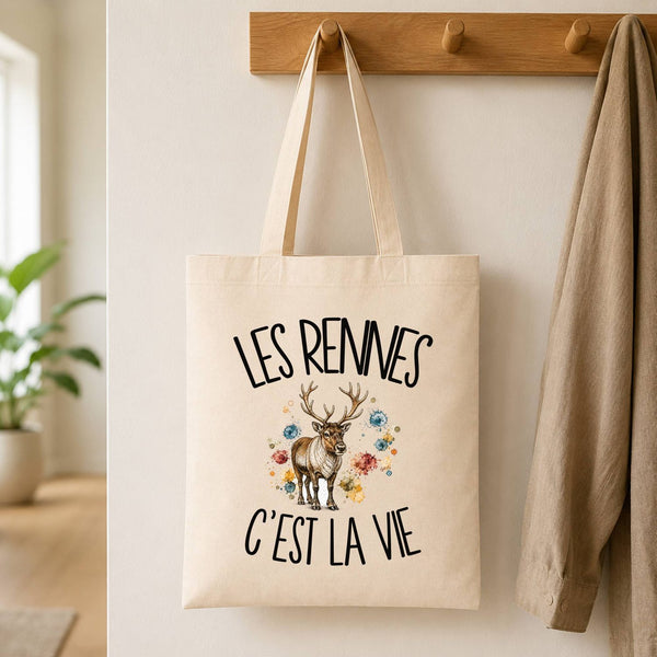 Tote Bag Beige Les rennes c'est la vie