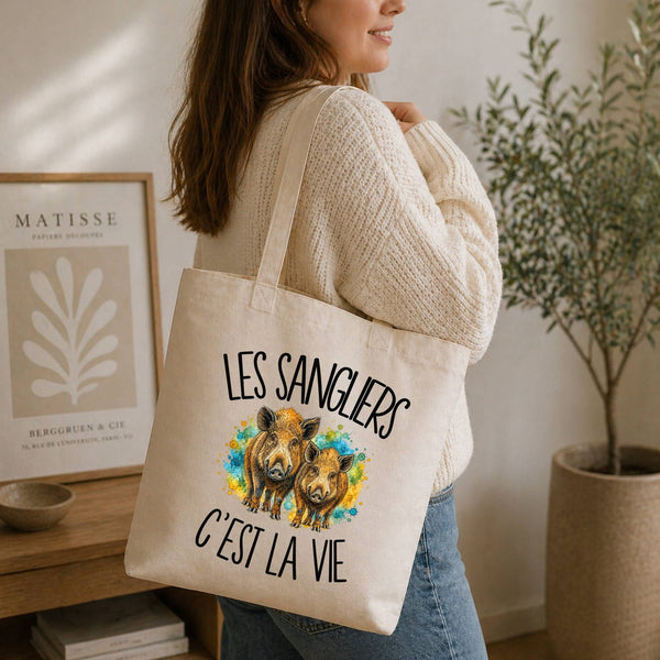 Tote Bag Beige Les sangliers c'est la vie