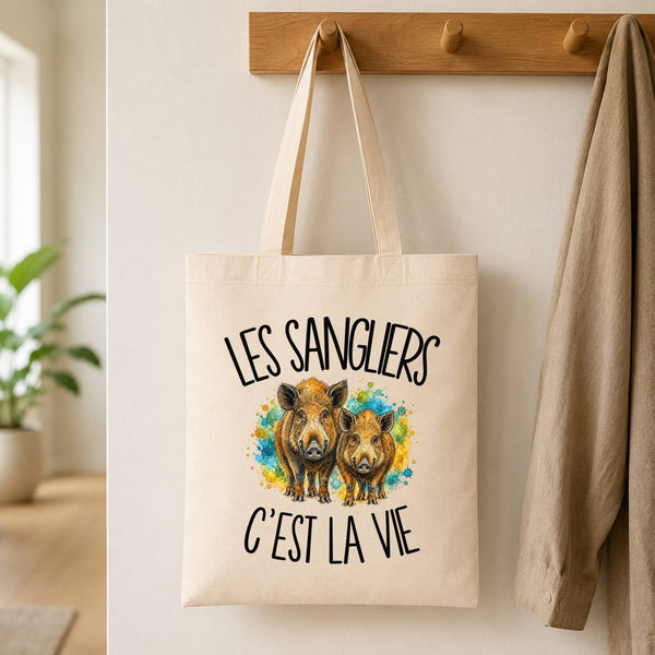 Tote Bag Beige Les sangliers c'est la vie