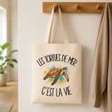 Tote Bag Beige Les tortues de mer c'est la vie