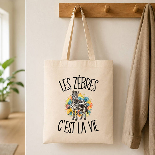 Tote Bag Beige Les zèbres c'est la vie