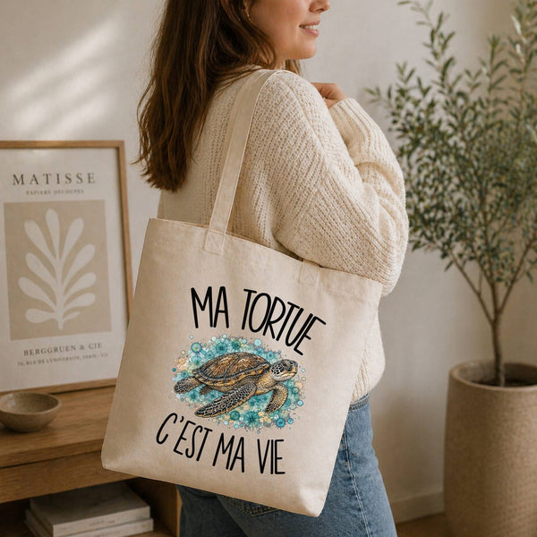 Tote Bag Beige Ma tortue c'est ma vie