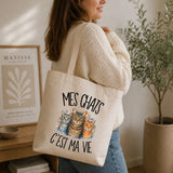Tote Bag Beige Mes chats c'est ma vie