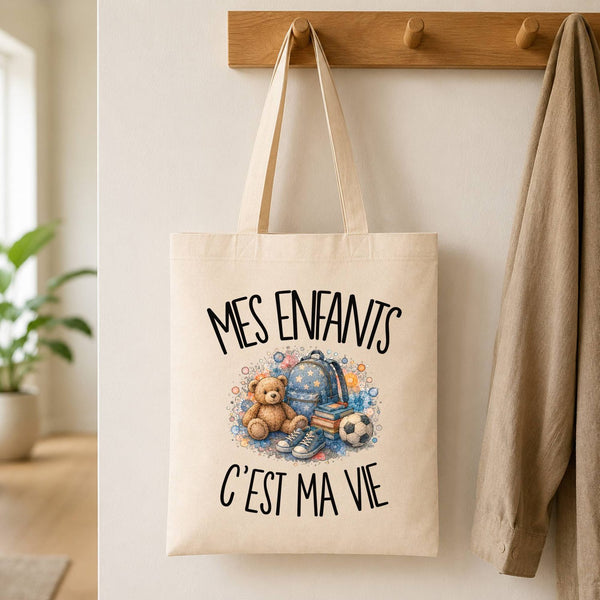Tote Bag Beige Mes enfants c'est ma vie