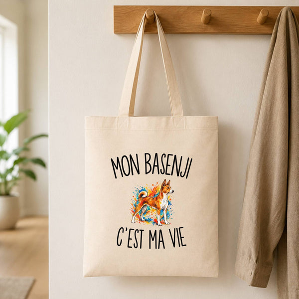 Tote Bag Beige Mon Basenji c’est ma vie