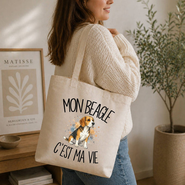 Tote Bag Beige Mon Beagle c'est ma vie