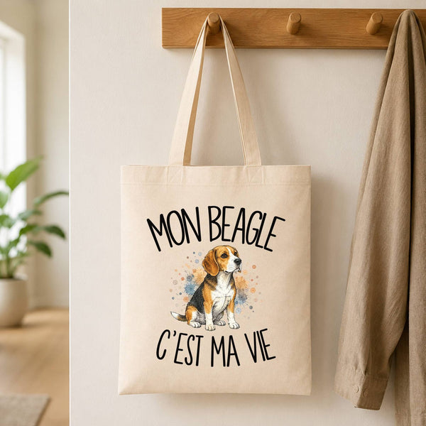 Tote Bag Beige Mon Beagle c'est ma vie