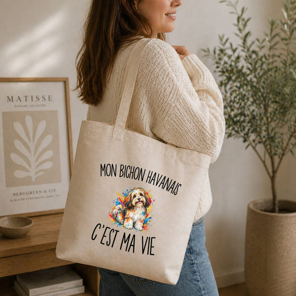 Tote Bag Beige Mon Bichon Havanais c’est ma vie