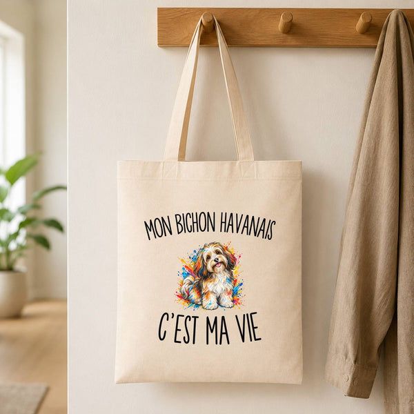 Tote Bag Beige Mon Bichon Havanais c’est ma vie
