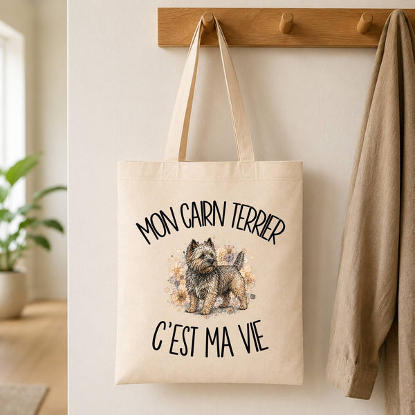 Tote Bag Beige Mon Cairn Terrier c'est ma vie