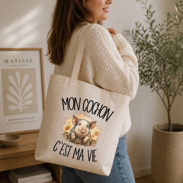 Tote Bag Beige Mon cochon c'est ma vie