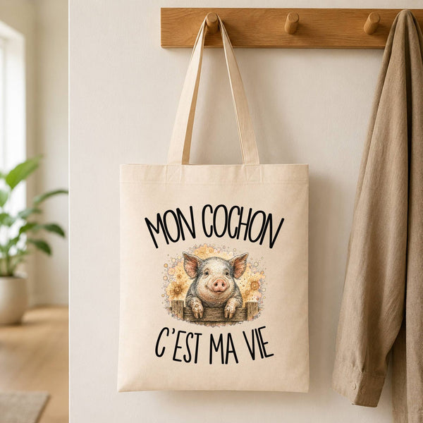 Tote Bag Beige Mon cochon c'est ma vie