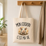 Tote Bag Beige Mon cochon c'est ma vie