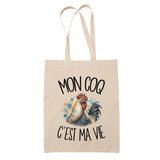 Tote Bag Beige Mon coq c'est ma vie
