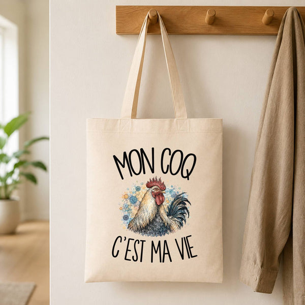 Tote Bag Beige Mon coq c'est ma vie
