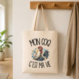 Tote Bag Beige Mon coq c'est ma vie