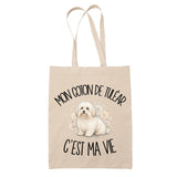 Tote Bag Beige Mon Coton de Tuléar c'est ma vie