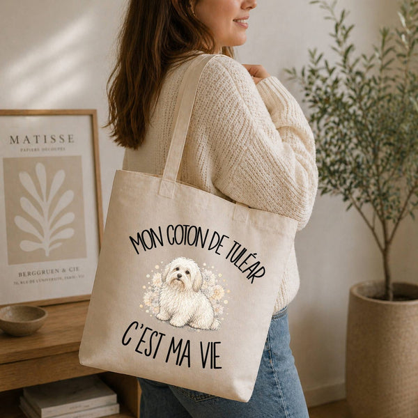 Tote Bag Beige Mon Coton de Tuléar c'est ma vie