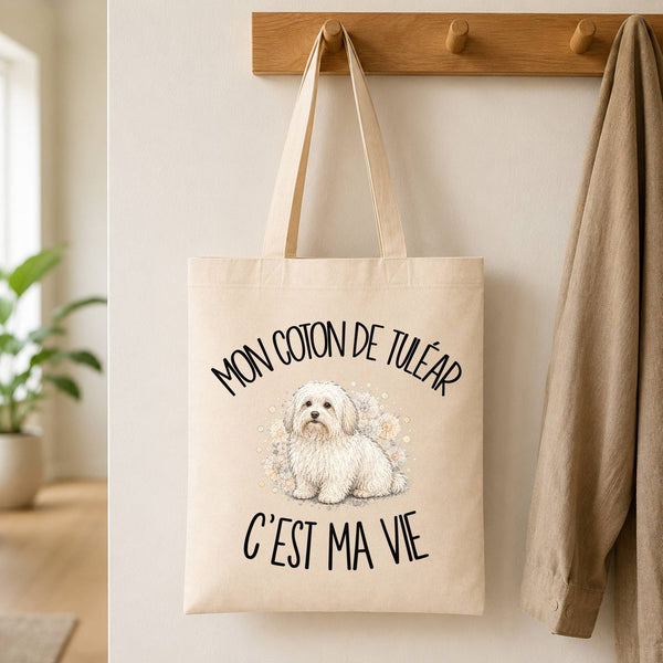 Tote Bag Beige Mon Coton de Tuléar c'est ma vie