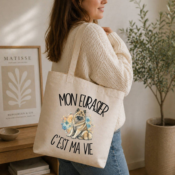 Tote Bag Beige Mon Eurasier c'est ma vie