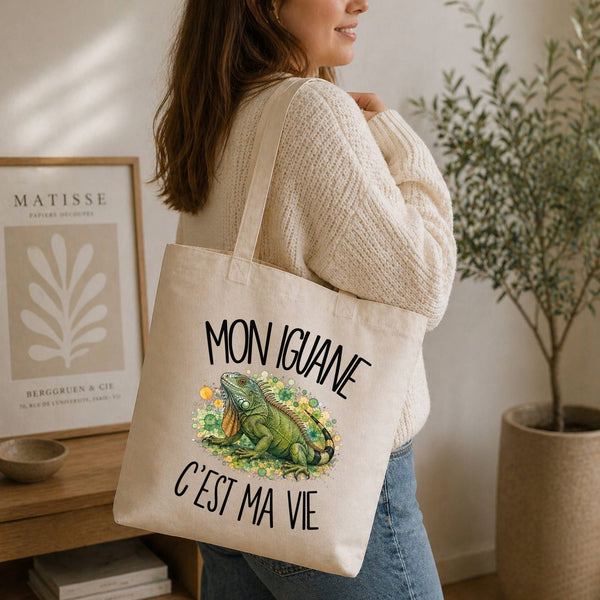 Tote Bag Beige Mon iguane c'est ma vie