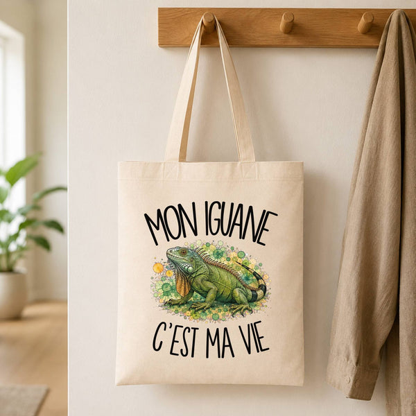 Tote Bag Beige Mon iguane c'est ma vie