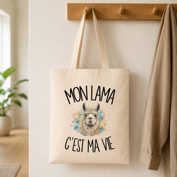 Tote Bag Beige Mon lama c'est ma vie