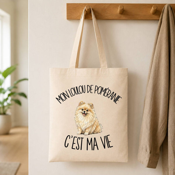 Tote Bag Beige Mon Loulou de Poméranie c'est ma vie