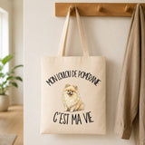 Tote Bag Beige Mon Loulou de Poméranie c'est ma vie