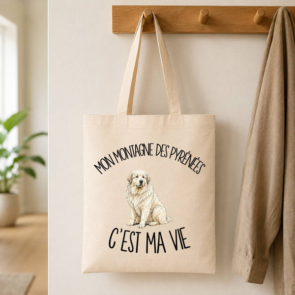 Tote Bag Beige Mon Montagne des Pyrénées c'est ma vie