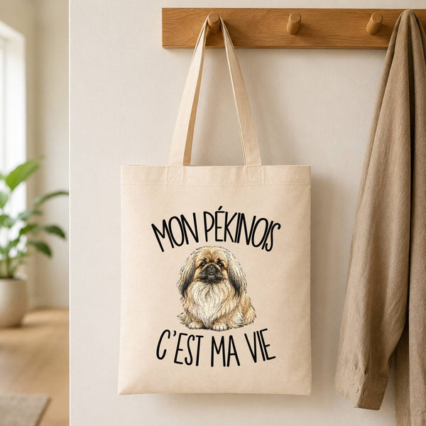 Tote Bag Beige Mon Pékinois c'est ma vie