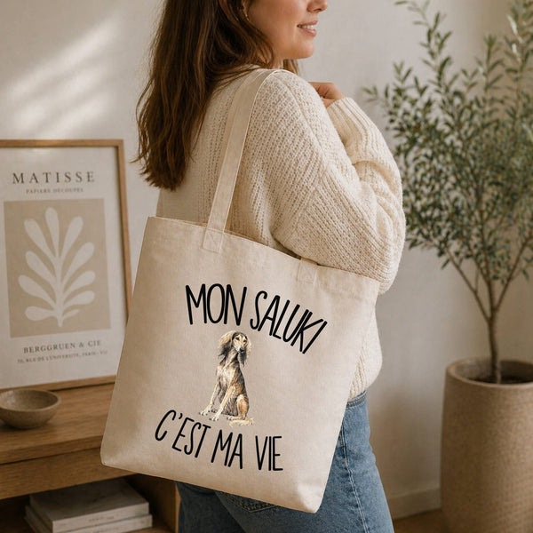 Tote Bag Beige Mon Saluki c'est ma vie