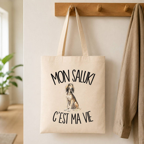 Tote Bag Beige Mon Saluki c'est ma vie