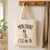 Tote Bag Beige Mon Saluki c'est ma vie