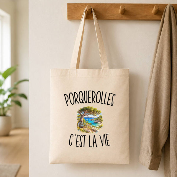 Tote Bag Beige Porquerolles c’est la vie