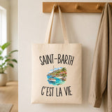 Tote Bag Beige Saint-Barth c’est la vie