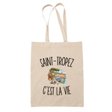 Tote Bag Beige Saint-Tropez c’est la vie