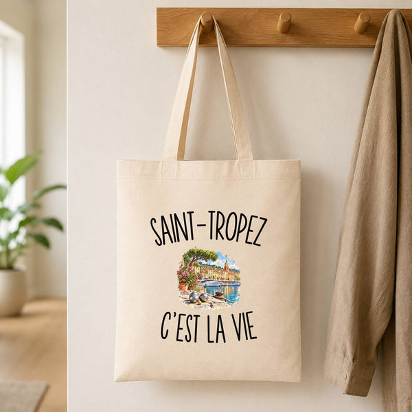 Tote Bag Beige Saint-Tropez c’est la vie