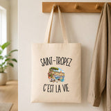 Tote Bag Beige Saint-Tropez c’est la vie