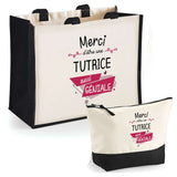 Cabas femme sac plage ou shopping tote bag pochette trousse Idée cadeau original pour anniversaire Noël travail départ retraite collègue famille fete des mères maman mamie