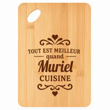 Planche bambou gravée personnalisée femme idée cadeau Fête des Mères apéro 30×20 prénom cuisine plateau fromage anniversaire noel maman mamie